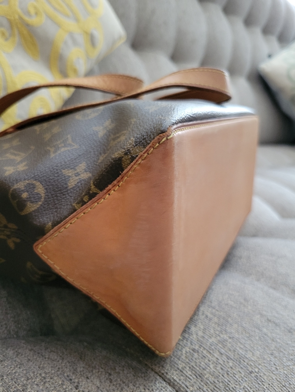 Louis Vuitton Monogram Canvas Brown Tote Bag with Tan Leather Handles - Picture 6 of 15